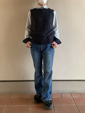 「アイテム（ビジネスシャツ）」を使った、BRICK HOUSE シャツ工房 長崎夢彩都店さん（レディース・158cm）の秋コーディネート