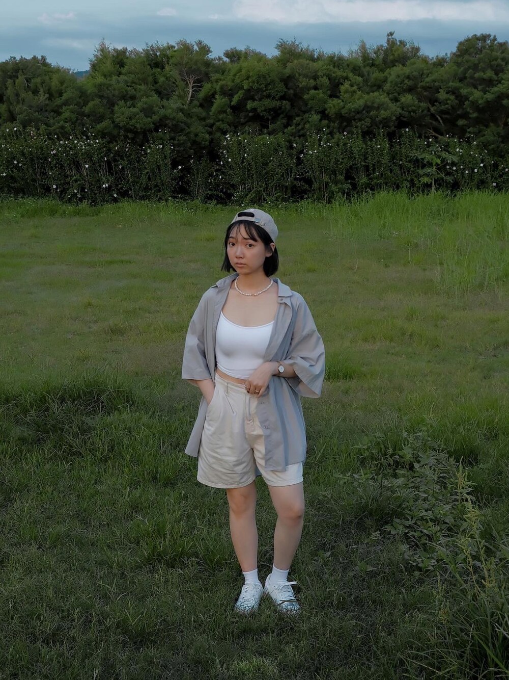 「日系休闲、ootd」｜「MLBのアイテム（キャップ、ベージュ系）」を使った、ももさん（レディース・155cm）の夏コーディネートの1枚目の写真