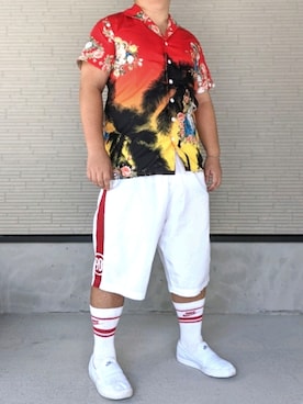 「アイテム（スリッポン）」を使った、chibidebu88kgさん（メンズ・168cm）の夏コーディネート