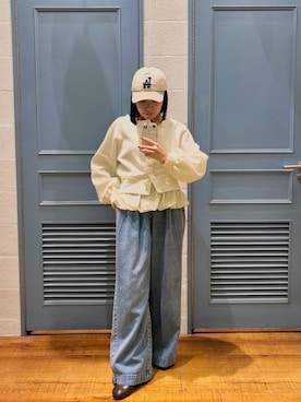 「LOWRYS FARM（ローリーズファーム）のイージーバギーデニム　601067（デニムパンツ、ブルー系）」を使った、f u m iさん（レディース・153cm）の春コーディネート