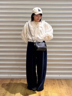 「LOWRYS FARM（ローリーズファーム）のＵＳＥＦＵＬシアープルオーバー　580950（Tシャツ/カットソー、イエロー系）」を使った、f u m iさん（レディース・153cm）の春コーディネート