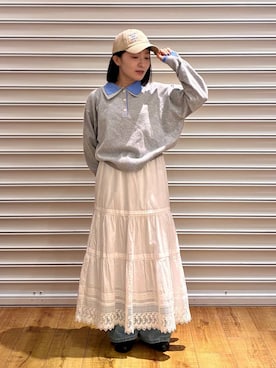 「LOWRYS FARM（ローリーズファーム）のワイドストレートデニムパンツ　607883（デニムパンツ、ブルー系）」を使った、f u m iさん（レディース・153cm）の春コーディネート