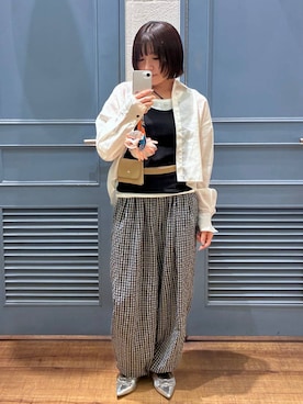 「LOWRYS FARM（ローリーズファーム）のＢＡＳＩＣシアータンク 1042099（タンクトップ、ホワイト系）」を使った、f u m iさん（レディース・153cm）の夏コーディネート