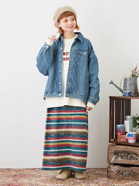 「CUBE SUGAR（キューブシュガー）のアイテム（デニムジャケット）」を使った、CUBE SUGARさん（レディース・155cm）の秋コーディネート