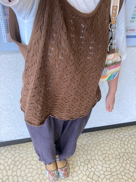 「アイテム（ベスト、ブラウン系）」を使った、るるさん（レディース・152cm）の夏コーディネート