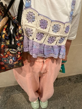 「アイテム（パンツ、ピンク系）」を使った、るるさん（レディース・152cm）の夏コーディネート