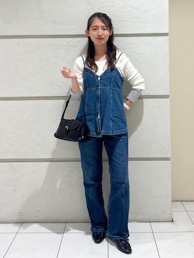 「ROPE' PICNIC（ロペピクニック）のリボンギャザーミドルヒールパンプス（パンプス、ブラック系）」を使った、wakanaさん（レディース・150cm）の冬コーディネート