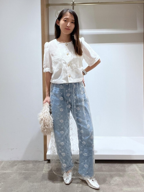 Ree！　美品　アルベロベロ　ブタさん ノーカラージャケット　リネン100 セール】【セットアップ対応商品】テンセルオープンカラー