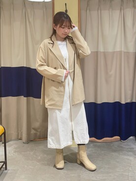 「Samansa Mos2 blue」｜「アイテム（ノーカラージャケット）」を使った、🧶yuna🧶さん（レディース・157cm）の春コーディネート