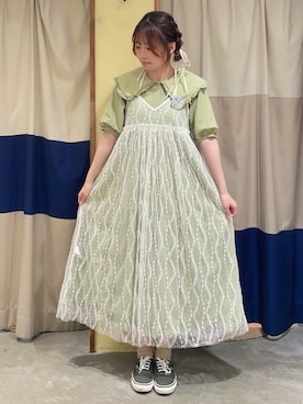 「オフホワイト」｜「アイテム（ワンピース/ドレス）」を使った、🧶yuna🧶さん（レディース・157cm）の夏コーディネート