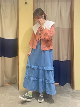 「オフホワイト」｜「アイテム（ワンピース/ドレス）」を使った、🧶yuna🧶さん（レディース・157cm）の夏コーディネート