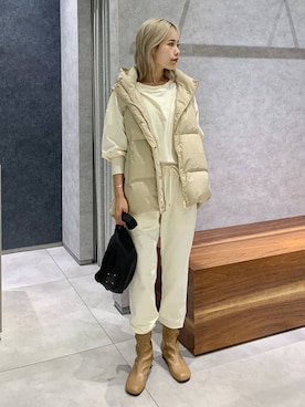 「アイテム（ダウンベスト）」を使った、nonko1996さん（レディース・155cm・20代）の秋コーディネート