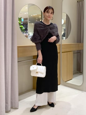 「アイテム（ポーチ）」を使った、Etsukoさん（レディース・165cm）の冬コーディネート