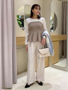 「ニット/セーター」｜「アイテム（アクセサリー）」を使った、Etsukoさん（レディース・165cm）の冬コーディネート