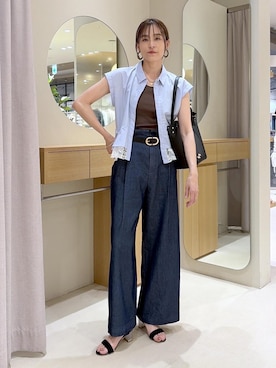 「VIS（ビス）のフラワーカットショルダーバッグ/2WAY（ショルダーバッグ、ブラック系）」を使った、Etsukoさん（レディース・165cm）の春コーディネート