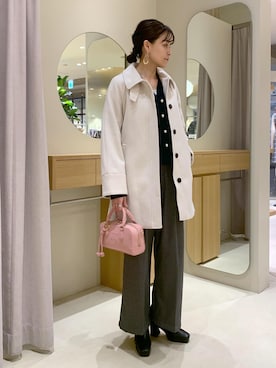 「アイテム（チェスターコート）」を使った、Etsukoさん（レディース・165cm）の冬コーディネート