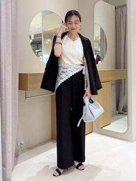 「VIS（ビス）の美easyリネンライクワイドパンツ/イージーケア・接触冷感・セットアップ対応（その他パンツ、ブラック系）」を使った、Etsukoさん（レディース・165cm）の夏コーディネート
