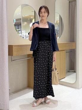 「Juze（ジュゼ）のアイスキューブヒールサンダル（サンダル、ホワイト系）」を使った、Etsukoさん（レディース・165cm）の夏コーディネート