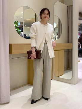 「アイテム（ノーカラージャケット）」を使った、Etsukoさん（レディース・165cm・40代）の秋コーディネート