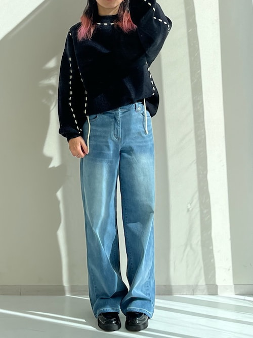 セール】高身長 裏起毛ストレッチデニムワイドパンツ(股下80cm)丈 セール】高身長 裏起毛ストレッチデニムワイドパンツ(股下80cm)丈
