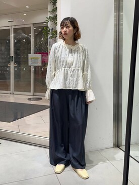 「KBF（ケイビーエフ）のWIDEワイドパンツ（その他パンツ）」を使った、河野楓佳さん（レディース・157cm）の冬コーディネート
