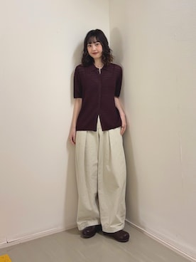 「KBF（ケイビーエフ）のユーズドライクタックWIDEパンツ（その他パンツ、ホワイト系）」を使った、河野楓佳さん（レディース・157cm）の春コーディネート