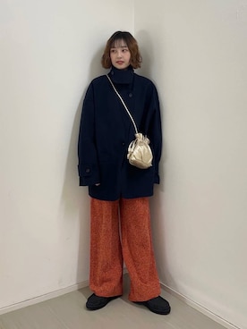 「冬の差し色コーデ」｜河野楓佳さん（レディース・157cm）の冬コーディネート