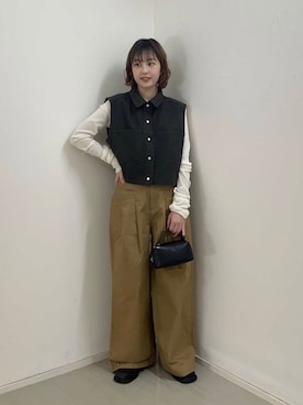 「KBF（ケイビーエフ）のシアーベロアシャーリングスリーブトップス（Tシャツ/カットソー）」を使った、河野楓佳さん（レディース・157cm）の秋コーディネート