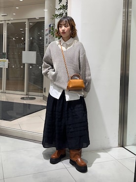 「KBF（ケイビーエフ）のカバーデザインロングブーツ（ブーツ）」を使った、河野楓佳さん（レディース・157cm）の冬コーディネート
