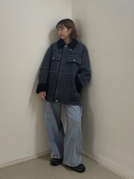 「KBF（ケイビーエフ）のオーバーサイズボアジャケット（その他アウター）」を使った、河野楓佳さん（レディース・157cm）の秋コーディネート