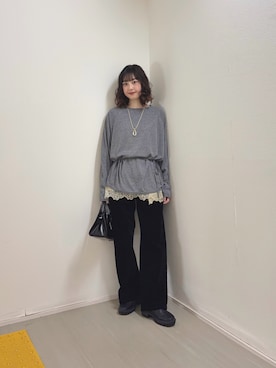 「KBF（ケイビーエフ）のアイテム（パンツ）」を使った、河野楓佳さん（レディース・157cm）の冬コーディネート