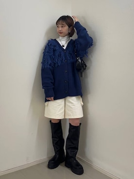 「KBF（ケイビーエフ）のカバーデザインロングブーツ（ブーツ）」を使った、河野楓佳さん（レディース・157cm）の秋コーディネート