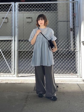 「ストライプパンツ」｜「アイテム（ワンピース/ドレス）」を使った、fuurikooさん（レディース・157cm）の夏コーディネート