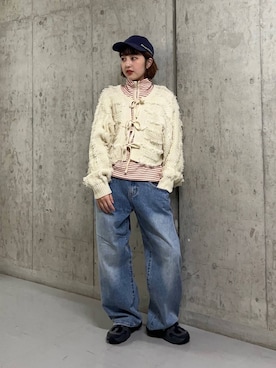 「冬の差し色コーデ」｜「アイテム（キャップ）」を使った、河野楓佳さん（レディース・157cm）の冬コーディネート