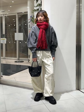 「冬の差し色コーデ」｜河野楓佳さん（レディース・157cm）の冬コーディネート