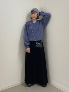 「冬の差し色コーデ」｜「アイテム（バッグ）」を使った、河野楓佳さん（レディース・157cm）の冬コーディネート