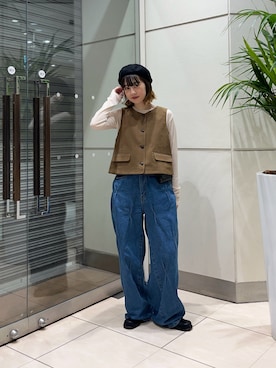 「レイヤードスタイル」｜「アイテム（その他アウター）」を使った、河野楓佳さん（レディース・157cm）の秋コーディネート