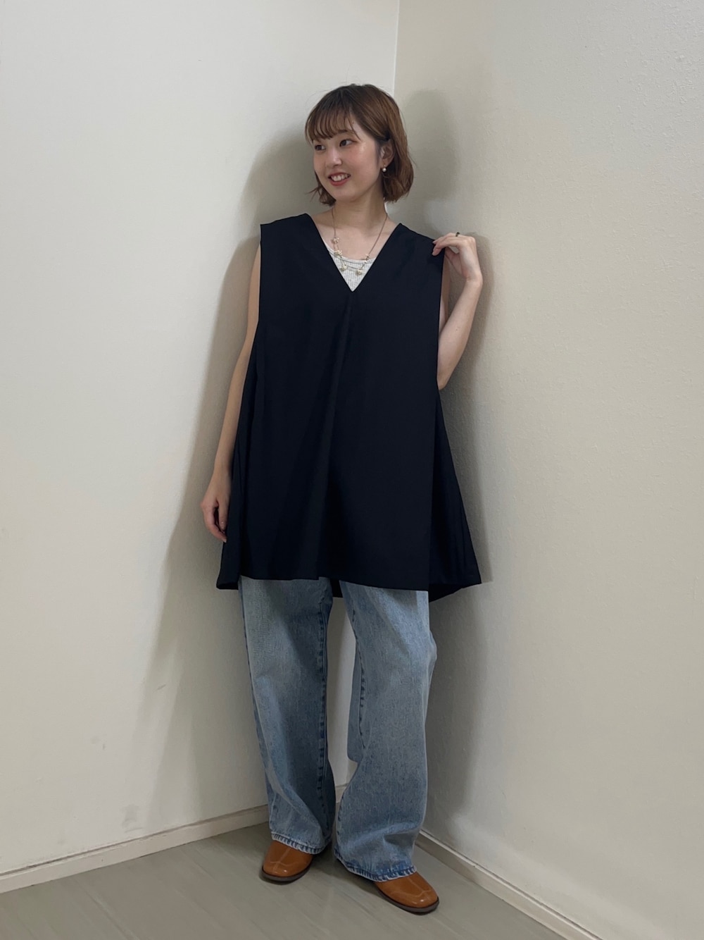 fuurikooさんの「ショルダータックミニワンピース（KBF）」を使ったコーディネートの1枚目の写真