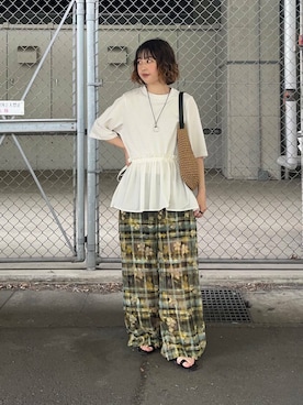 「シアーパンツ」｜河野楓佳さん（レディース・157cm）の夏コーディネート