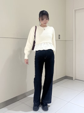 「アイテム（トートバッグ、レッド系）」を使った、misakiさん（レディース・163cm）の秋コーディネート