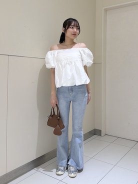 「FREE'S MART（フリーズマート）のアイテム（トップス、ホワイト系）」を使った、misakiさん（レディース・163cm）の夏コーディネート