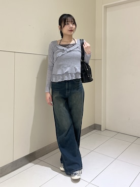 「FREE'S MART（フリーズマート）の◆ホルターインナーレイヤードカシュクールカットソー（Tシャツ/カットソー、グレー系）」を使った、misakiさん（レディース・163cm）の春コーディネート