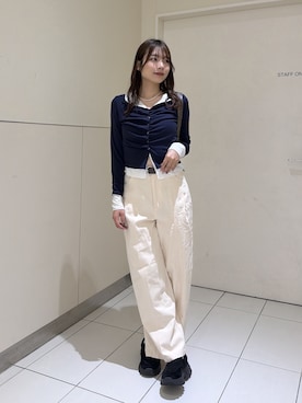 「FREE'S MART（フリーズマート）の◆レイヤードタックフロントボタンカットソー（Tシャツ/カットソー、ブルー系）」を使った、misakiさん（レディース・163cm）の秋コーディネート
