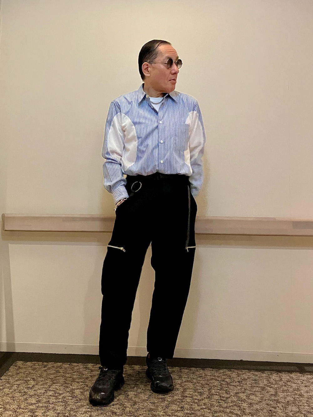 「COMME des GARCONS HOMME DEUXのアイテム（シャツ/ブラウス、ブルー系）」を使った、Syamamさん（メンズ・168cm）の夏コーディネートの1枚目の写真
