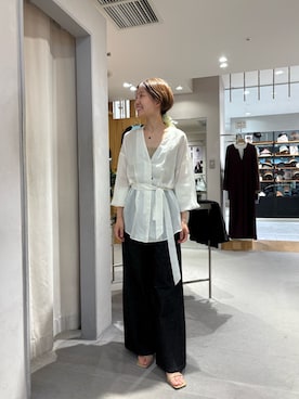 「SHENERY（シーナリー）のキュプラタックブラウス（シャツ/ブラウス、ホワイト系）」を使った、idate_159cmさん（レディース・159cm）の春コーディネート