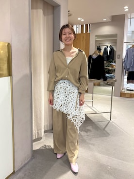 「SHENERY（シーナリー）の【Pasterip】 lace multi-way scarf（バンダナ/スカーフ、ホワイト系）」を使った、idate_159cmさん（レディース・159cm）の春コーディネート