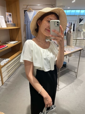 「麦わら帽子」｜「アイテム（オールインワン・サロペット）」を使った、idate_159cmさん（レディース・159cm）の夏コーディネート