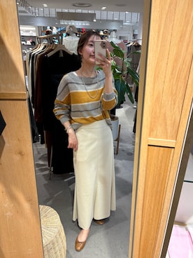 「アイテム（スカート、ベージュ系）」を使った、idate_159cmさん（レディース・159cm）の冬コーディネート