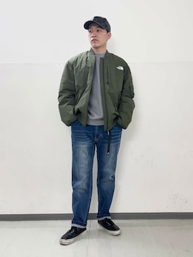 「ノースフェイス」｜「アイテム（ブルゾン）」を使った、のりさん（メンズ・172cm）の冬コーディネート