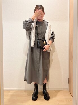「肩掛け」｜「アイテム（シャツワンピース）」を使った、KANさん（レディース・156cm）の秋コーディネート